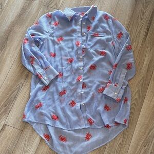 Striped Blue and Red Floral Women's Swim Coverup